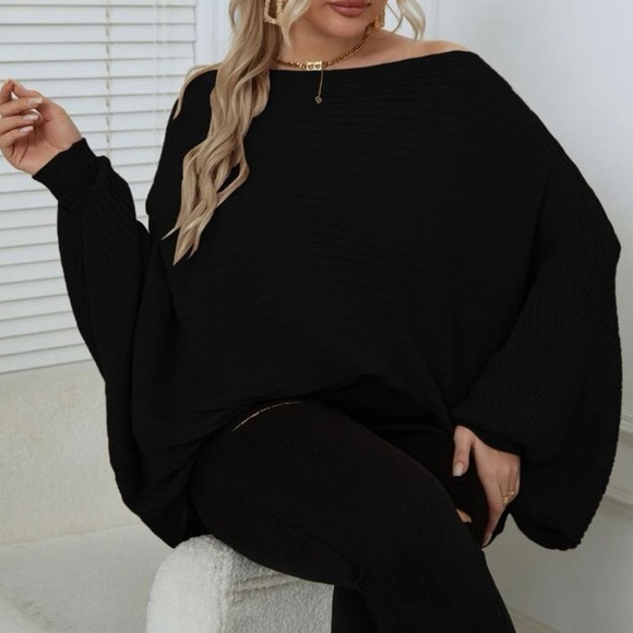 Off shoulder ribknit dolman sleeve sweater - Picture 5 of 7